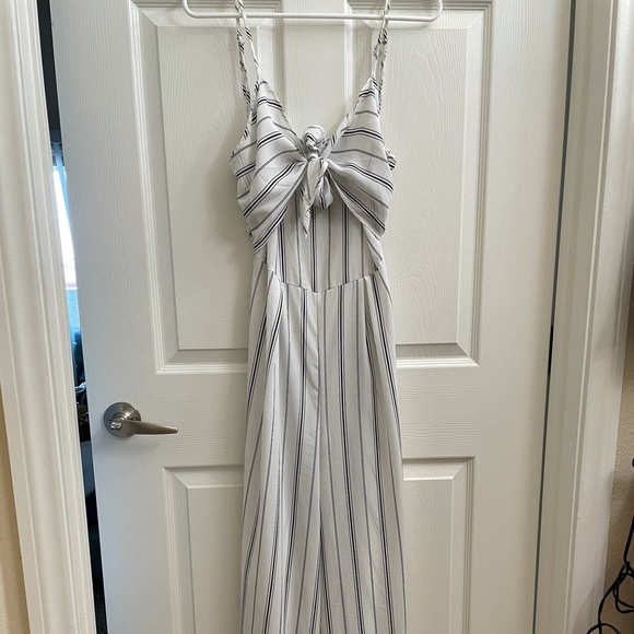 White Striped Wide Legged Long Jumpsuit - Picture 1 of 6